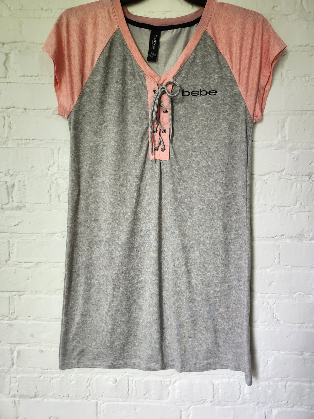 bebe Pink & Gray Lace-Up Nightshirt